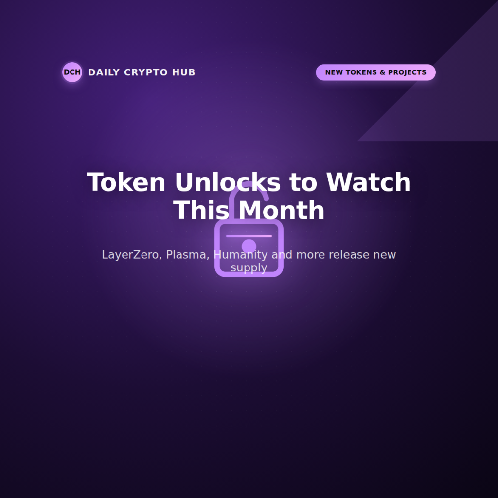 Crypto token unlock calendar graphic for LayerZero, Plasma, Humanity